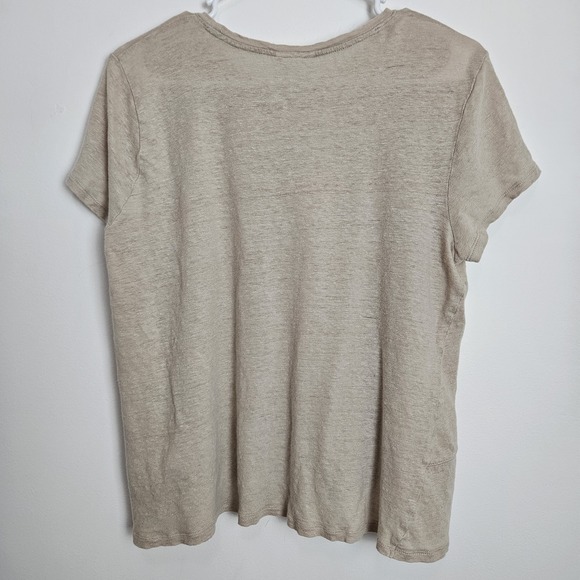 J Jill Love Linen Top Size L Round Neck Short Sleeve Slub Knit Beige Tan - Picture 2 of 10